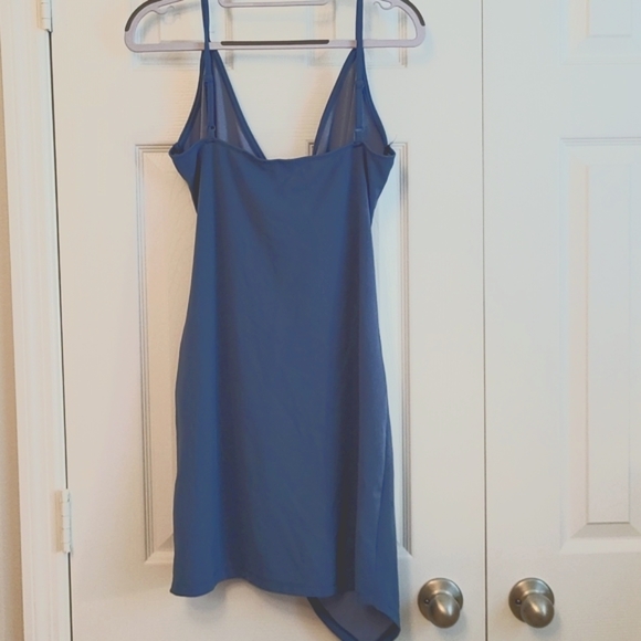 Women's Sexy Ruched Side Asymmetrical V Neck Cami Dress_Teal Blue_Large - Picture 6 of 6